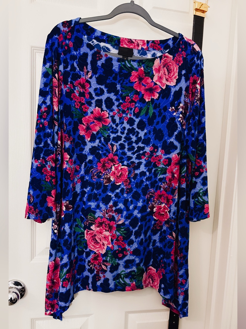 JM Collection Bright Blue Floral & Animal-Print Tunic
